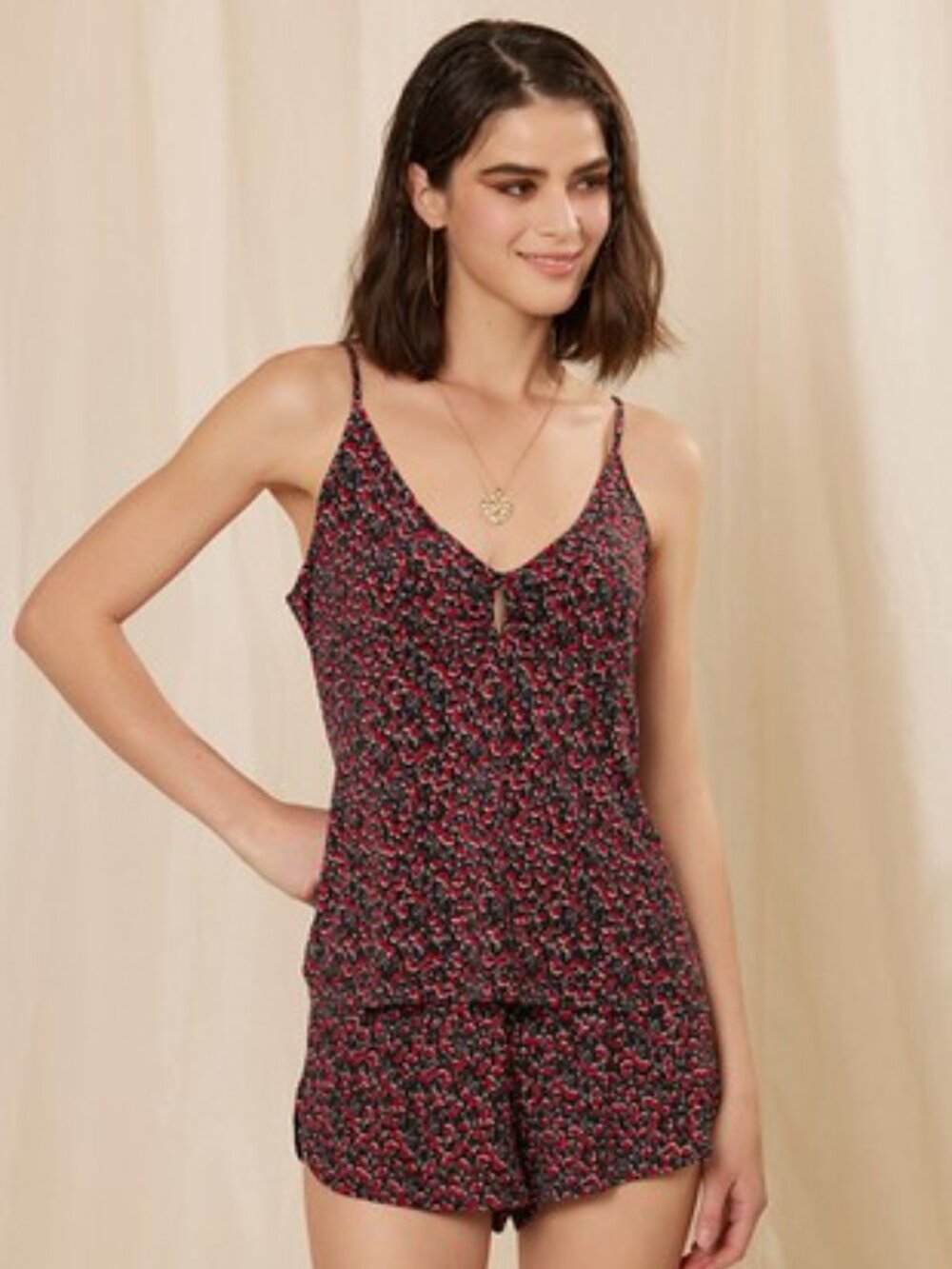 B5 Floral Printed Camisole Pajama Set Top 7 Shorts Red NEW